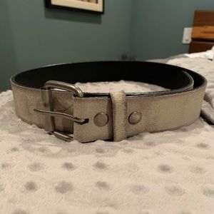 Distressed white genuine leather belt 34”